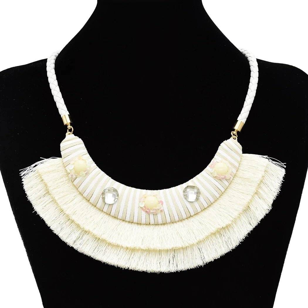 Thread Feather Bead Long Tassel Necklace Jewelry