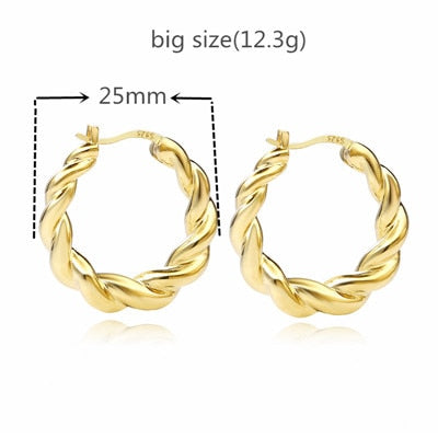 Slovecabin 925 Sterling Silver Luxury Hoop Piercing Boucle Doreille Femme Gold Round Circle Fashion Earrings for Women Jewerly