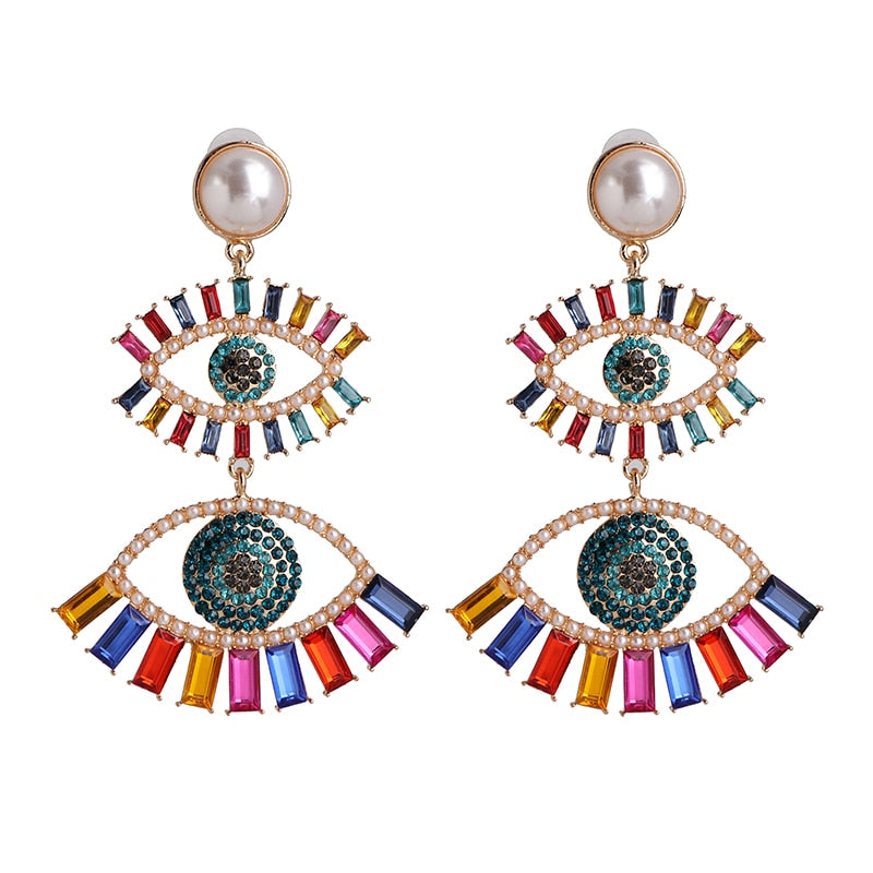 JUJIA Trendy Ethnic Love Heart Shape Evil Eye Drop Earrings For Women Vintage Statement Crystal Dangle Earring Jewelry Gift