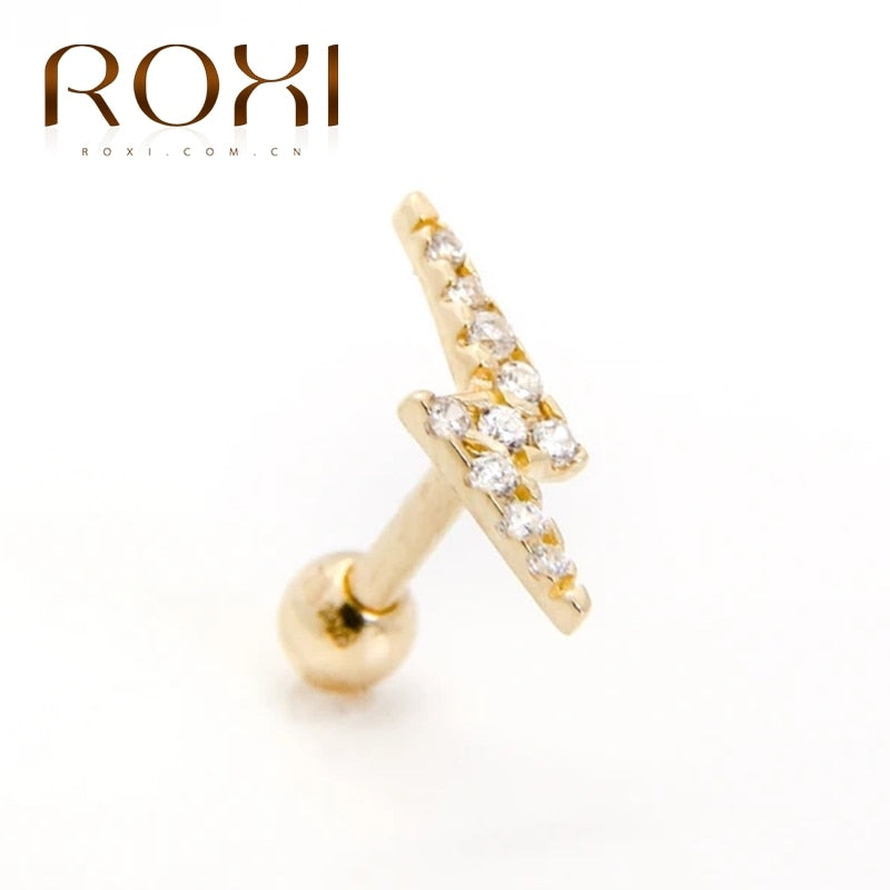 ROXI Small Crown Moon Star Lightning Constellation Stud Earrings for Women 925 Sterling Silver Piercing Earring Kolczyki Damskie