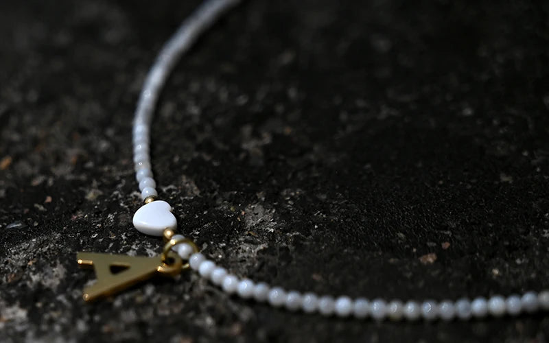 Stainless Steel Initial Letter and Heart Boho Choker Necklace