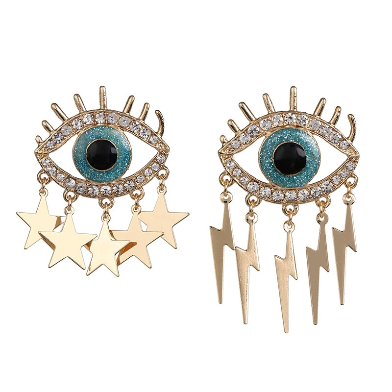 JUJIA Trendy Ethnic Love Heart Shape Evil Eye Drop Earrings For Women Vintage Statement Crystal Dangle Earring Jewelry Gift