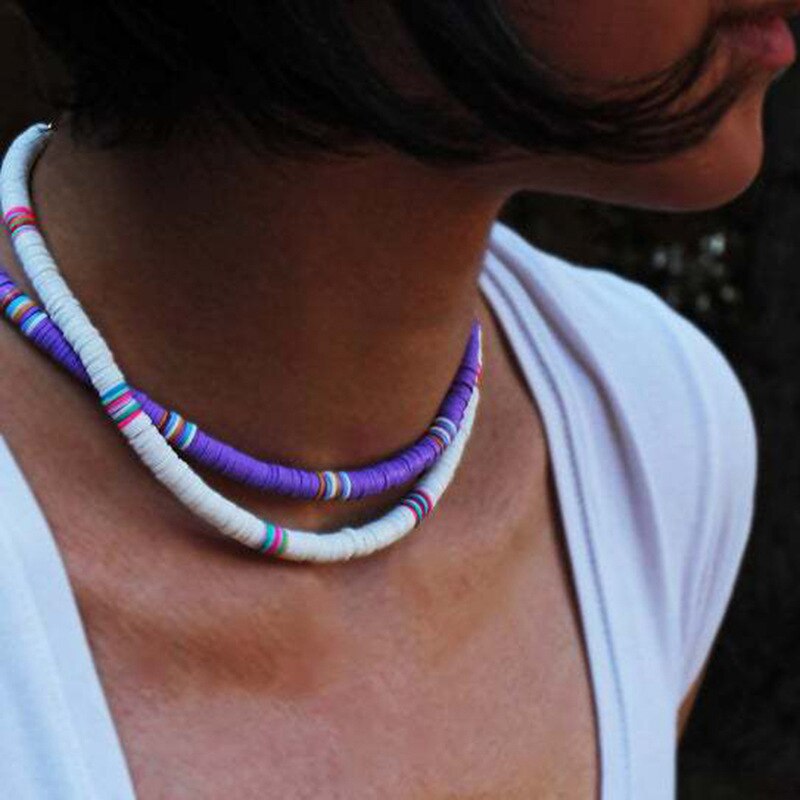 6MM Punk Polymer Clay Necklace Soft Pottery Choker Necklace Colorful Surfer Beads Collar Handmade Femme Jewelry Gifts