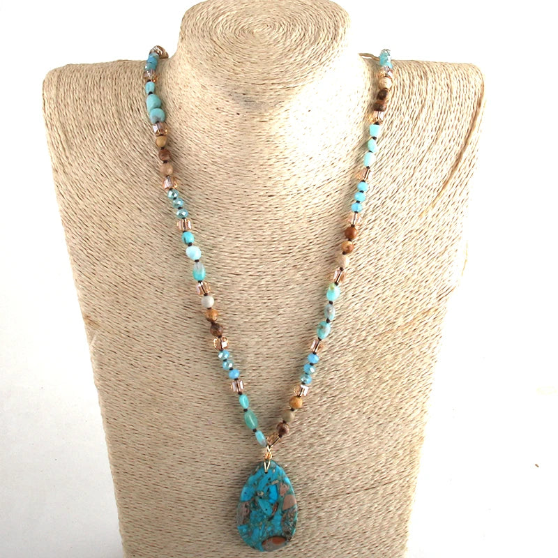 RH Fashion Bohemian Jewelry 6mm Natural Stones Crystal With Semi Precious Dorp Pendant Necklaces For Boho Necklace - Charlie Dolly