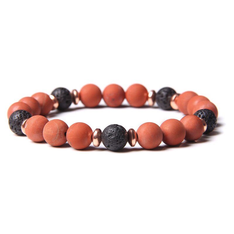 Natural Pink Zebra Stone Beads Bracelet 8mm Lava Volcanic Beaded Charm Bracelet Yoga Jewelry for Women Men Friendship Bracelet