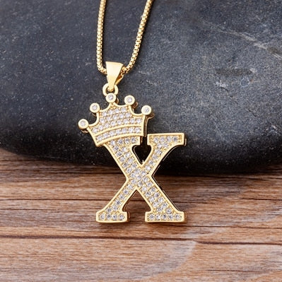 Nidin Luxury Copper Zircon A-Z Crown Alphabet Pendant Chain Necklace Hip-Hop Style Fashion Woman Man Initial Name Jewelry