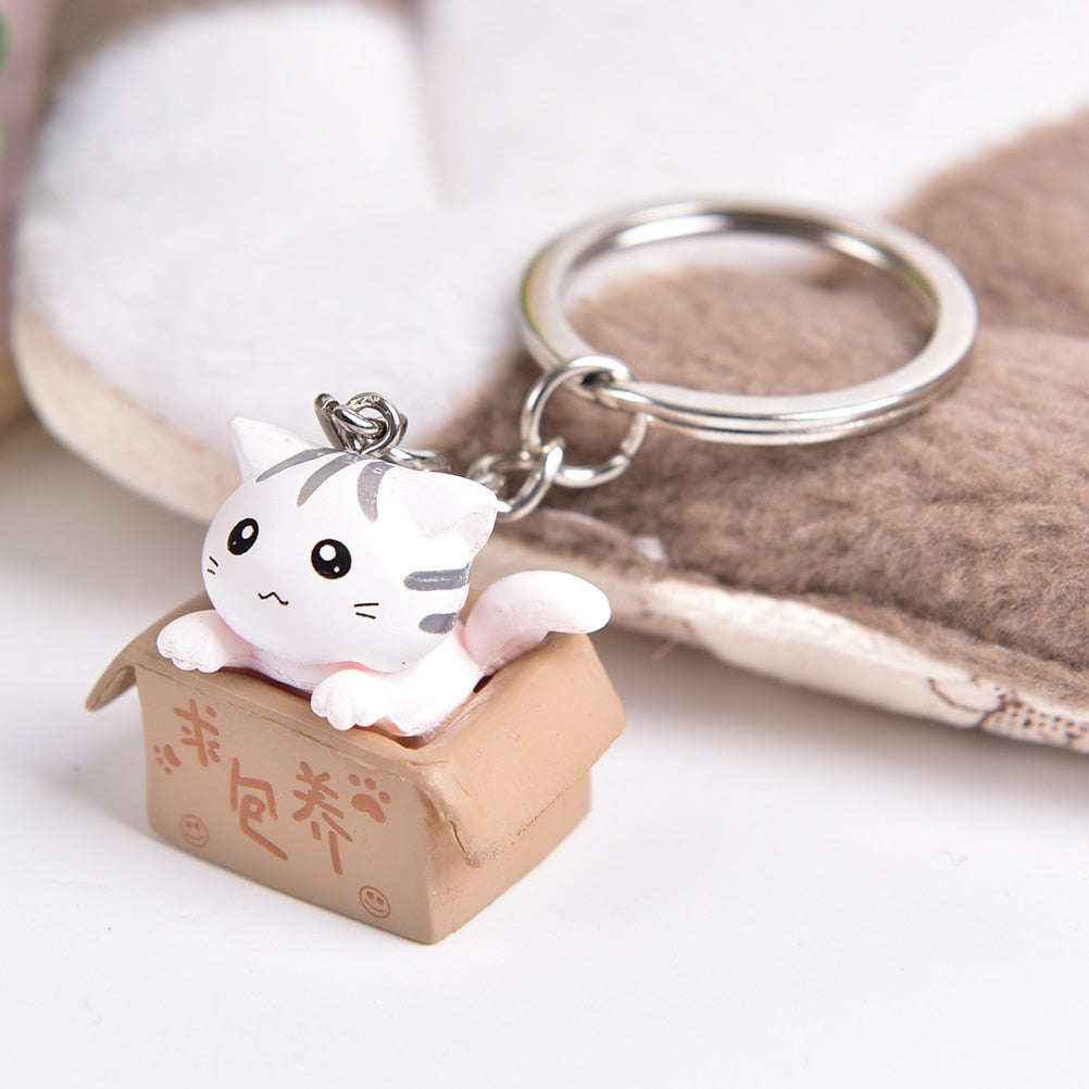 1pcs Creative Personality Cute Little Cat Box Keychain For Women Men Keychain Bag Pendants