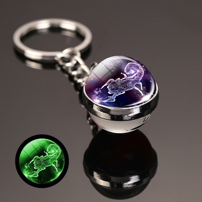 key chain accessories cute Fantasy Luminous 12 Constellation key ring Car Pendant Time Stone Glass Ball Keychain Accessories