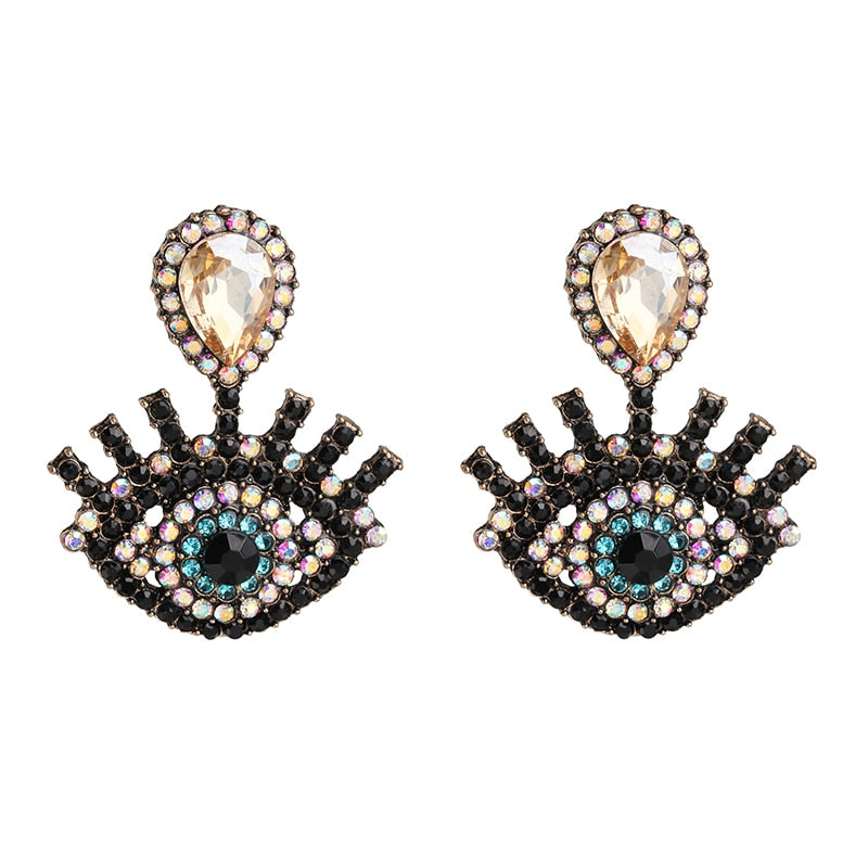 JUJIA Trendy Ethnic Love Heart Shape Evil Eye Drop Earrings For Women Vintage Statement Crystal Dangle Earring Jewelry Gift