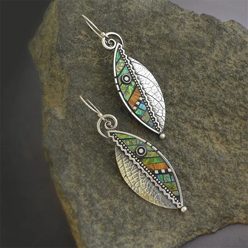 Green Enamel Coconut Leaf Pearl Drop Earrings Jewelry