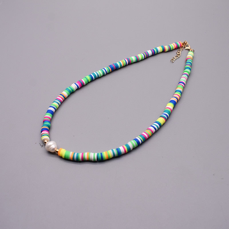 New Colour Boho Natural Fresh Water Pearl Necklace Color Soft Polymer Clay Beads Choker Necklace Beach Femme Jewelry Gift