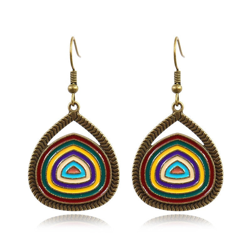 Exknl Fashion Vintage Drop Earrings For Women Alloy Crystal Ethnic Beads Boho Flower Earrings Colorful Dangle Earrings Jewelry