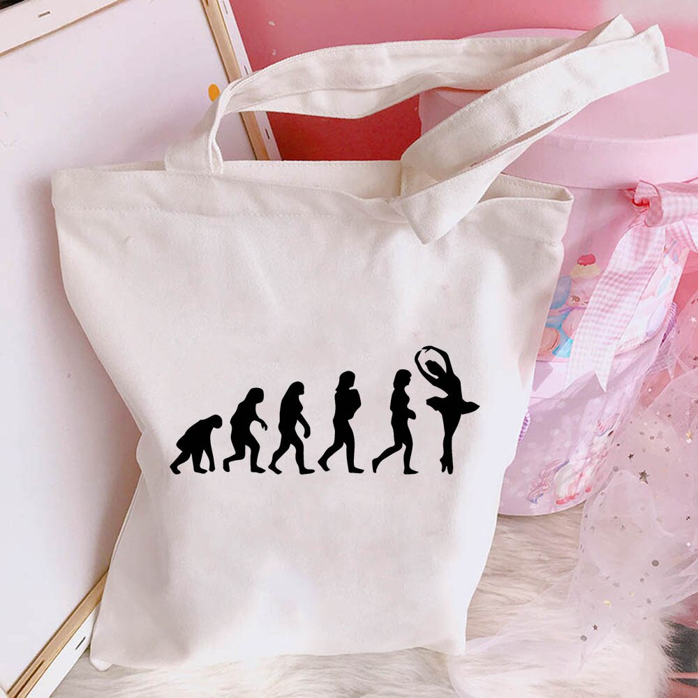 New Women's Casual Canvas Bag Pink Ballet Dance Girl Print Shopping Bag Lady Handbag Reusable Large Capacity Tote Bags