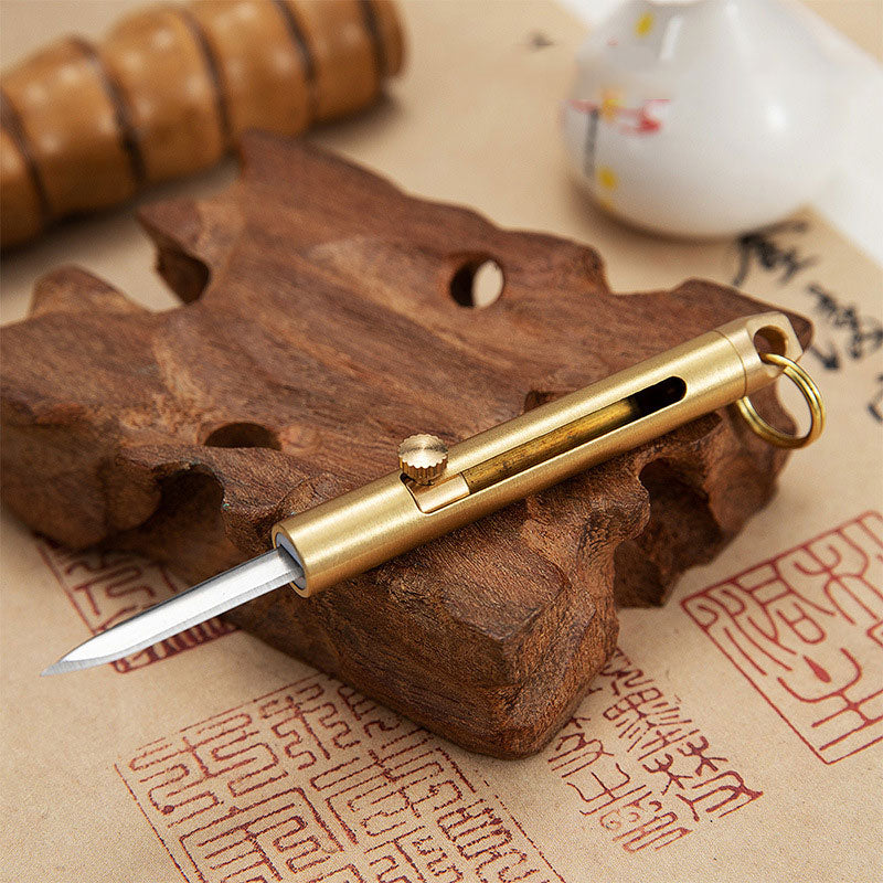 1pc Outdoor EDC Mini Folding Knife Pocket Self-defense Knife Exquisite Brass Knife Keychain Demolition Express Unpacking Knife