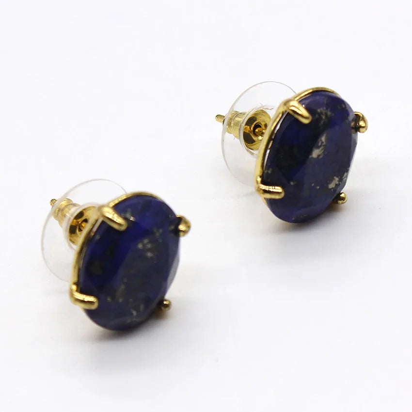 Crystal Stud Earrings for Women Girls Waterdrop Round Oval Shape Natural Lapis Lazuli Amethyst Faceted Stone Earring Jewelry - Charlie Dolly