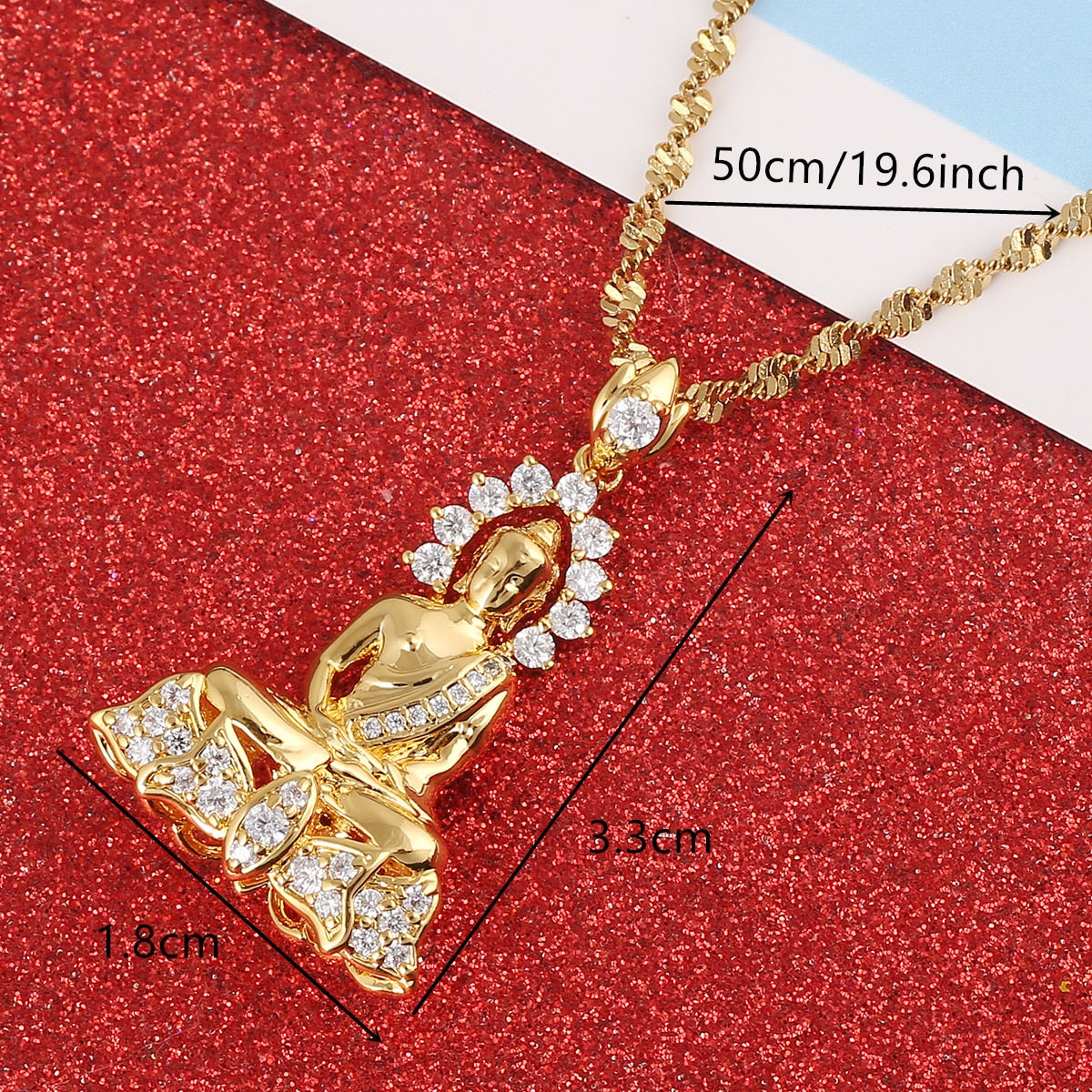 Gold Color Vintage Tibetan Amitabha Buddha Buddhist Pendant Necklace Chain Jewelry