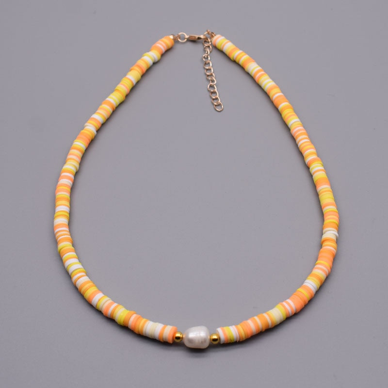 New Colour Boho Natural Fresh Water Pearl Necklace Color Soft Polymer Clay Beads Choker Necklace Beach Femme Jewelry Gift