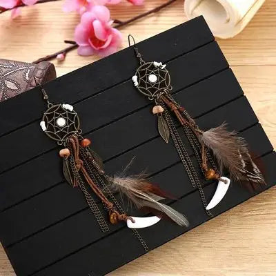 Dream Catcher Feather Leaf Tassel Earrings Jewelry