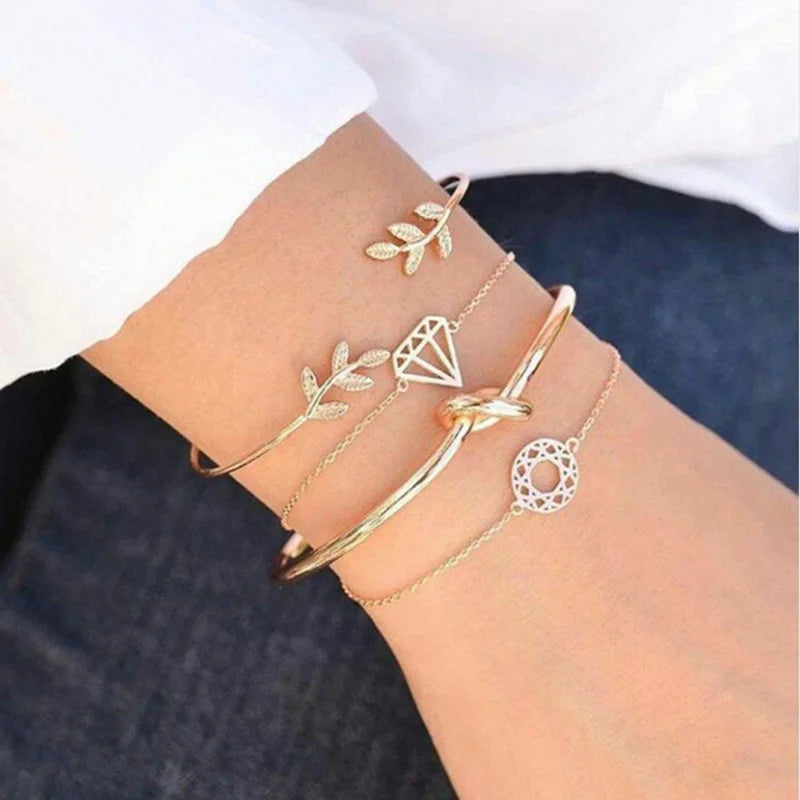 Boho Charm and Crystal Bead Bangle Bracelet Set