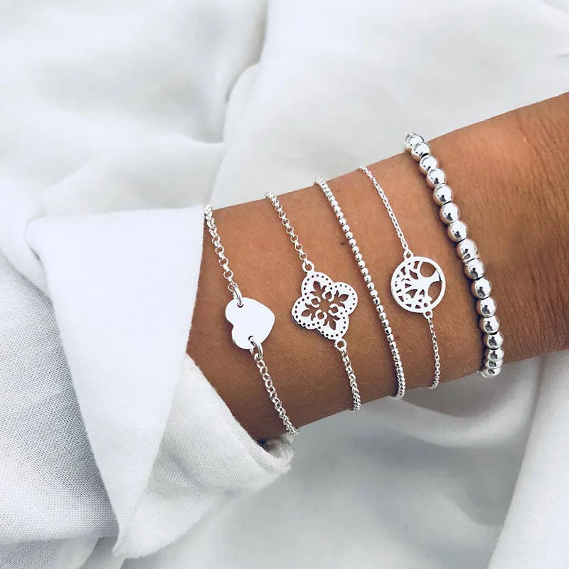 Boho Charm and Crystal Bead Bangle Bracelet Set