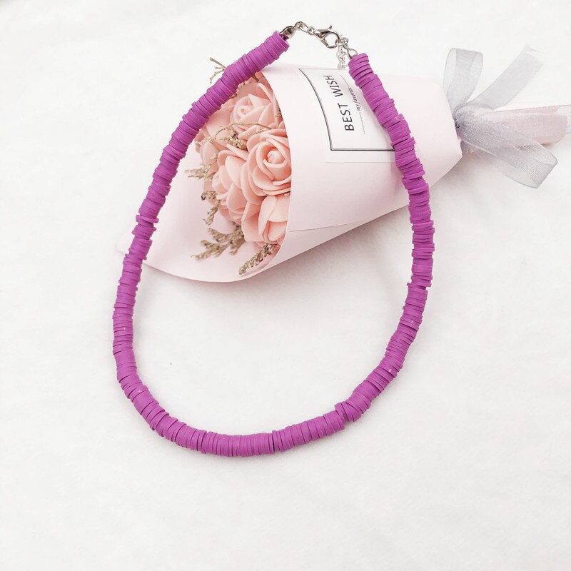Donarsei New Fashion Colorful Clay Choker Necklace For Women Bohemian Adjustable Soft Pottery Collar Necklace Boho Jewelry