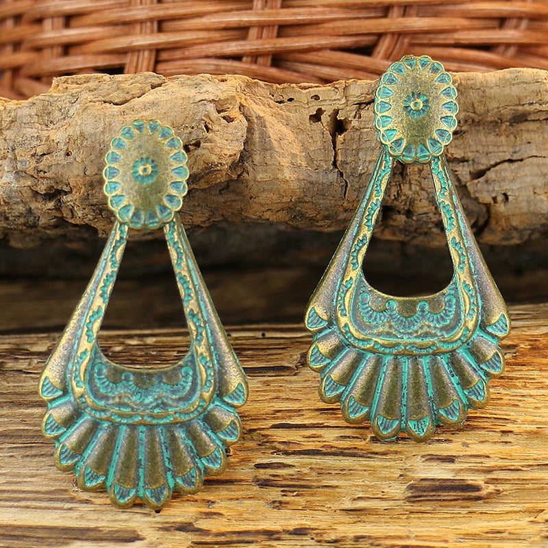 Exknl Fashion Vintage Drop Earrings For Women Alloy Crystal Ethnic Beads Boho Flower Earrings Colorful Dangle Earrings Jewelry