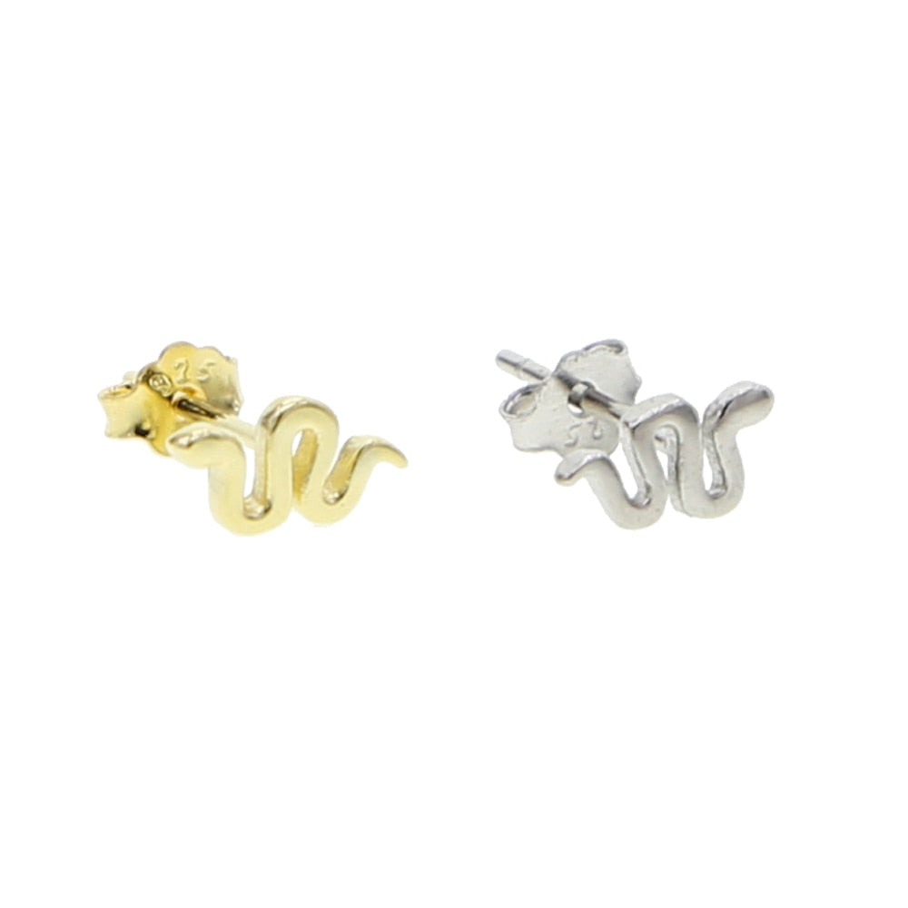 Delicate 925 Sterling Silver Minimalist Small Tiny Animal Snake Stud Earring Girl Second Hole Multi Piercing Cute Lovely Jewelry