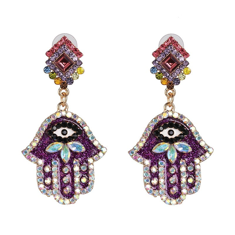 JUJIA Trendy Ethnic Love Heart Shape Evil Eye Drop Earrings For Women Vintage Statement Crystal Dangle Earring Jewelry Gift
