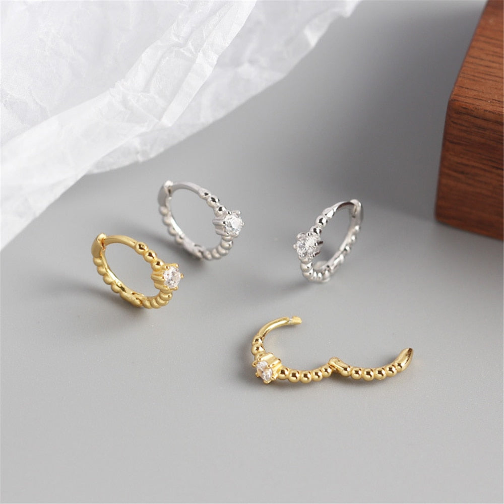 ANDYWEN 925 Sterling Silver 8mm Beads Huggies Middle Hoop Crystal Women Party Piercing Pendiente Clips Wedding Rock Punk Jewelry