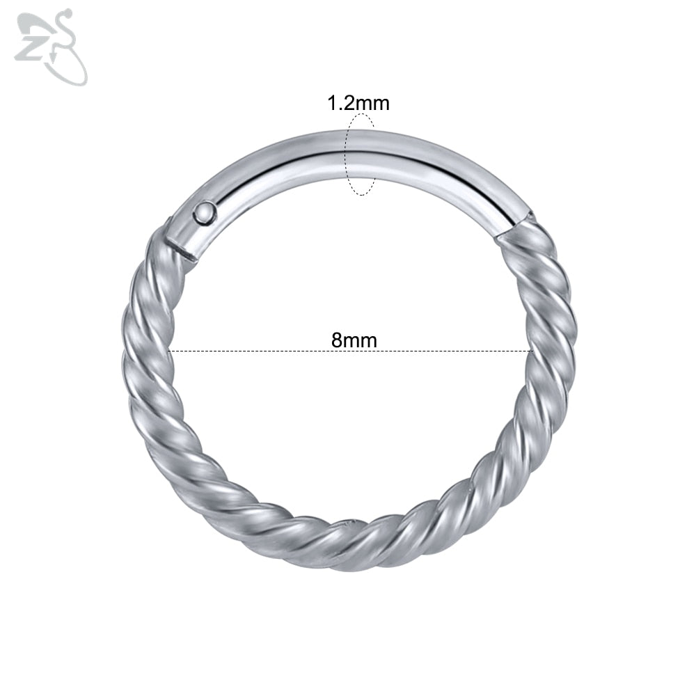 ZS 1 Piece 316L Stainless Steel Nose Ring 16G Zirconia Septum Clicker Rock Ear Helix Septum Piercing Rings Piercing Jewelry 8mm