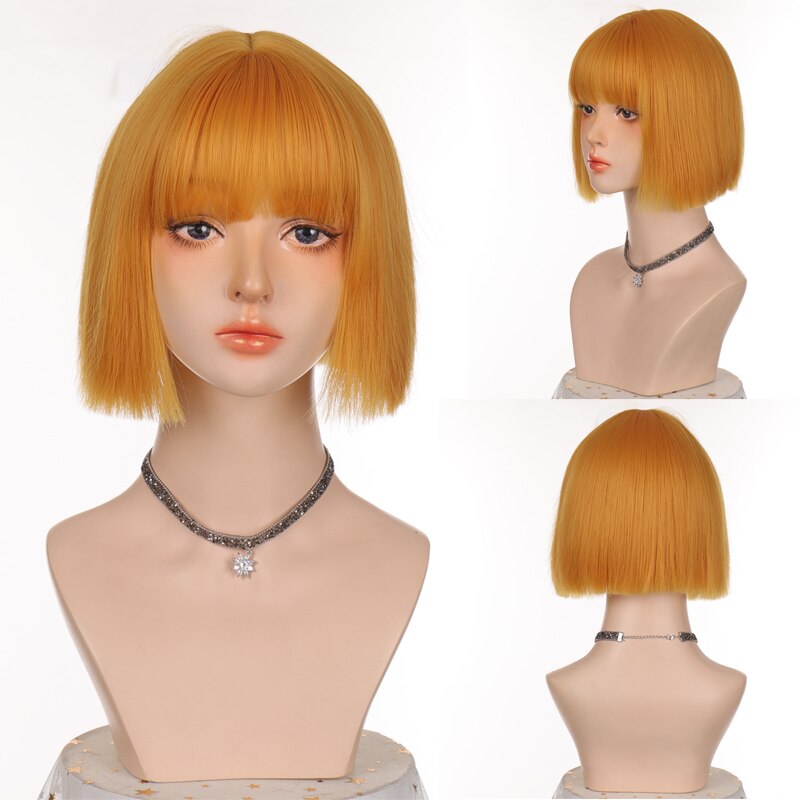 LANLAN synthetic black, pink Lolita wig short straight bob cosplay wig for white/black women heat-resistant hair wig