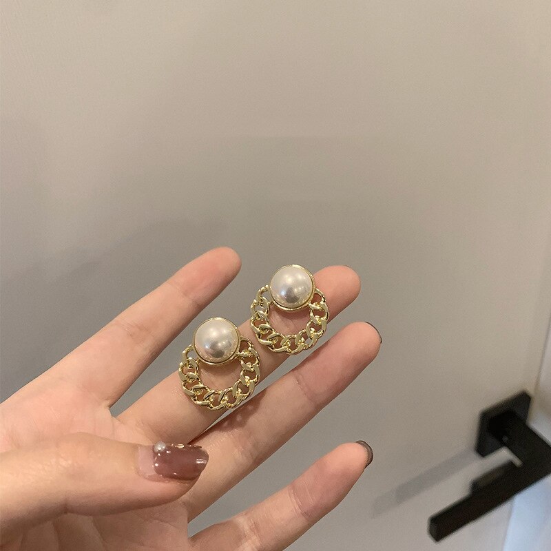 XIYANIKE Geometric Round Pearl Earrings Temperament Online Celebrity Earrings Personality Design Earrings