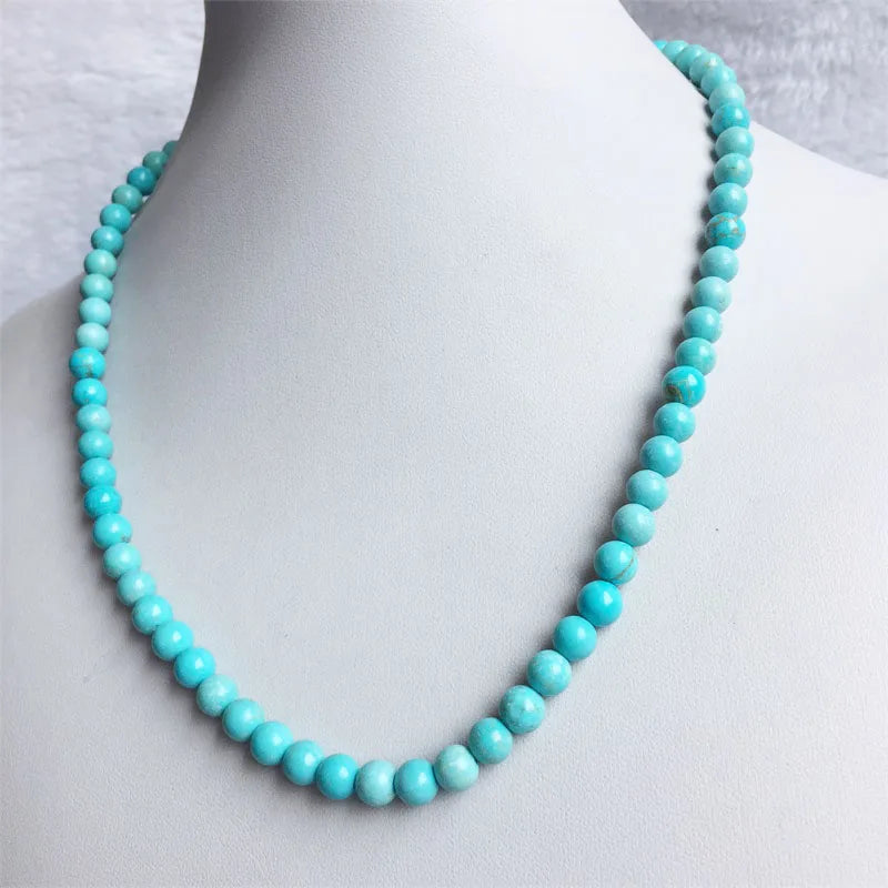 Blue Turquoise Round Bead Choker Necklace Jewelry