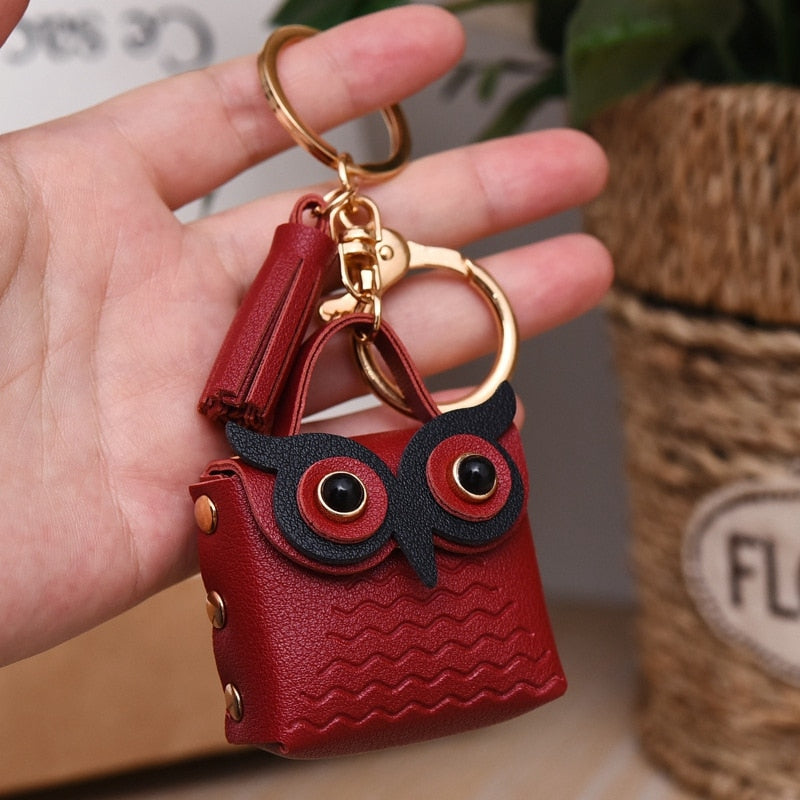 Cute Animal Creative Leather Owl Coin Purse Keychain Trend Car Key Pendant Cute Bag Small Ornament Key Chains For Women Purses