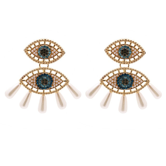 JUJIA Trendy Ethnic Love Heart Shape Evil Eye Drop Earrings For Women Vintage Statement Crystal Dangle Earring Jewelry Gift