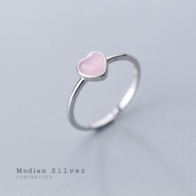 Modian Genuine 925 Sterling Silver Romantic Pink Opal Hearts Rings for Women Adjustable Open Finger Ring Fashion Fine Jewelry