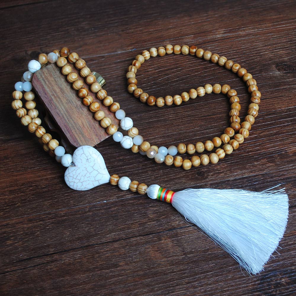 Yumfeel New Bohemian Necklace Handmade Stones Tassels Wood Beads Necklace Long Women Jewelry Gifts