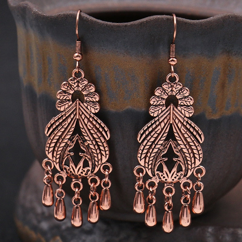 Exknl Fashion Vintage Drop Earrings For Women Alloy Crystal Ethnic Beads Boho Flower Earrings Colorful Dangle Earrings Jewelry
