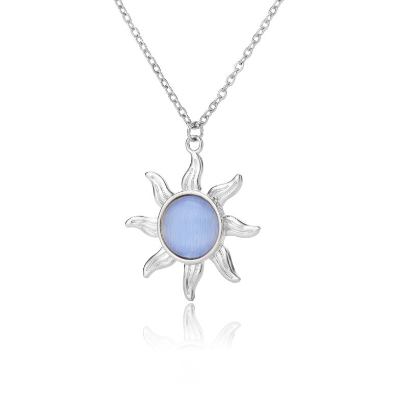 Vintage Natural Moonstone Labradorite Necklaces For Women Opal Aesthetic Sun Flower Pendant Necklace Jewelry Friends Gift colar