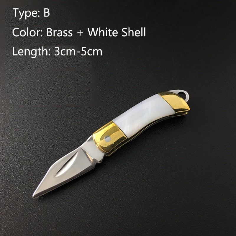 1pc Outdoor EDC Mini Folding Knife Pocket Self-defense Knife Exquisite Brass Knife Keychain Demolition Express Unpacking Knife