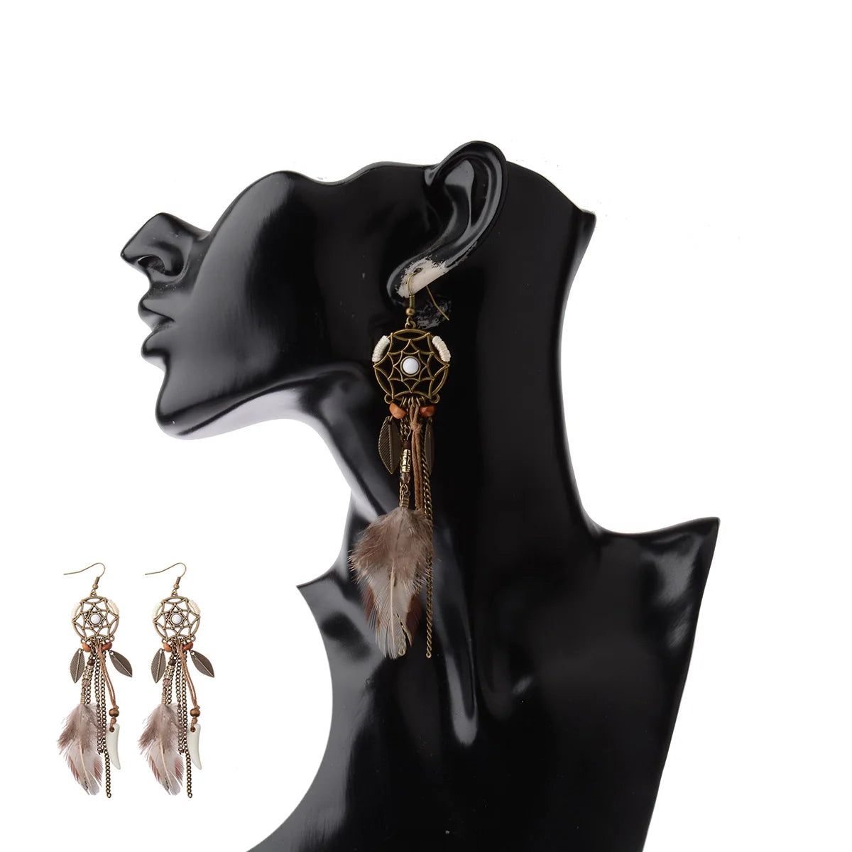 Dream Catcher Feather Leaf Tassel Earrings Jewelry