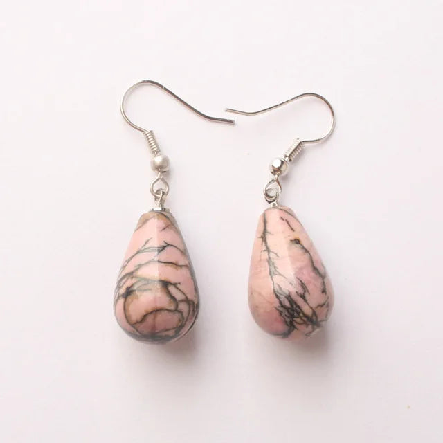 Obsidian Rose Quartz Teardrop Healing Earrings Jewelry