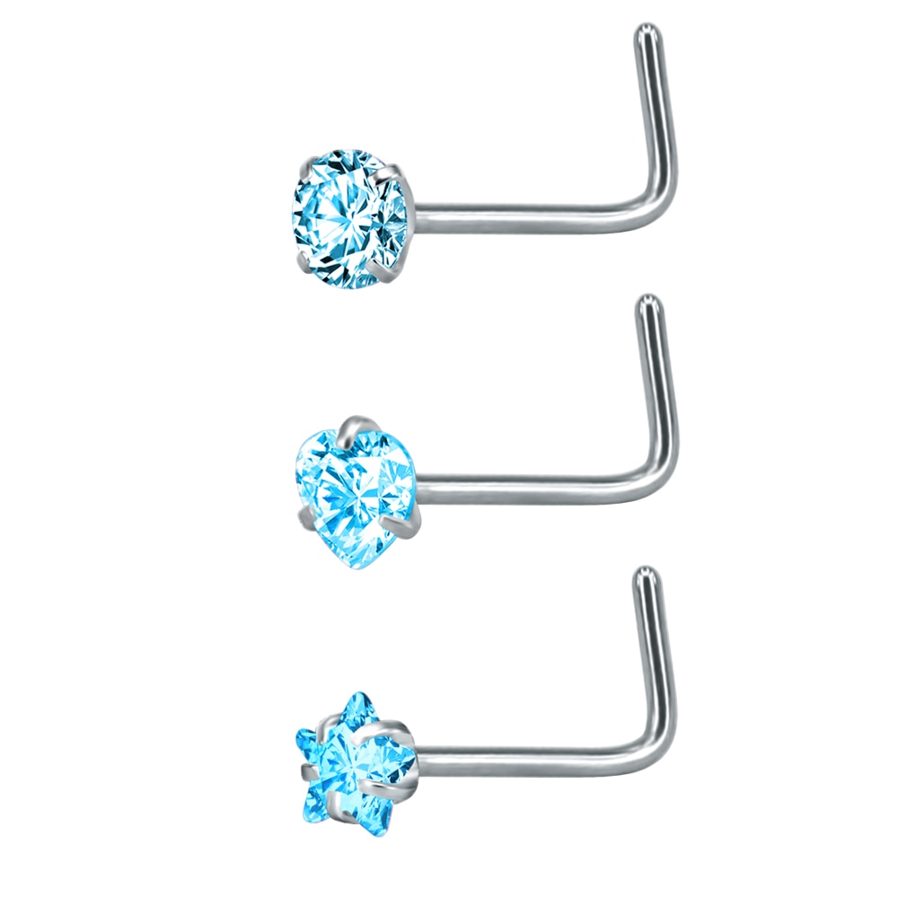 ZS 22g CZ Crystal Nose Studs Sets 12PCS/3PCS Nose Rings Studs Set Stainless Steel Nose Piercing Screws Fashion Nose Septum Rings