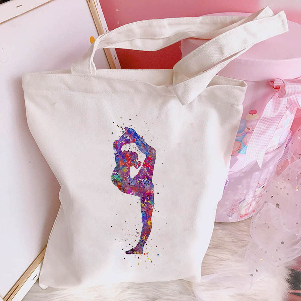 New Women's Casual Canvas Bag Pink Ballet Dance Girl Print Shopping Bag Lady Handbag Reusable Large Capacity Tote Bags