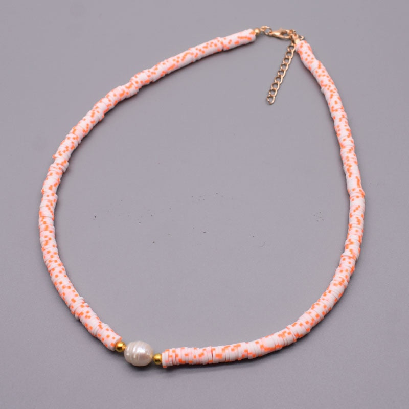 New Colour Boho Natural Fresh Water Pearl Necklace Color Soft Polymer Clay Beads Choker Necklace Beach Femme Jewelry Gift