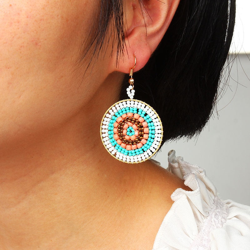 Bohemian Colorful Round Rice Beads Drop Earrings for Women Fashion Multicolor Handmade Dangle Earrings Female Party Jewelry Gift