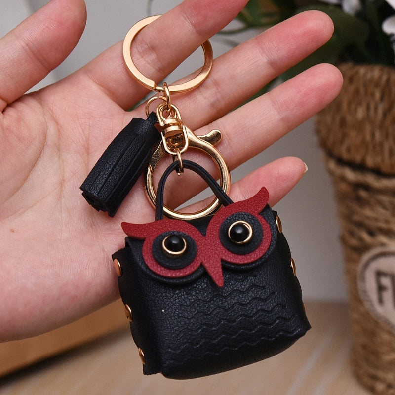 Cute Animal Creative Leather Owl Coin Purse Keychain Trend Car Key Pendant Cute Bag Small Ornament Key Chains For Women Purses