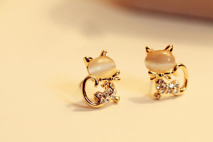 Cute rhinestone bow, cat earrings For Women girl Accessories jewelry wholesale