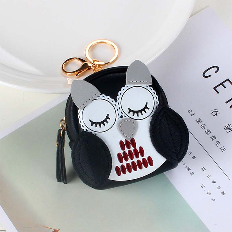 Cute Key Bag Owl Coin Purse Mini School Bag Car Key Chain Pendant Lady Wallet PU Leather Coin Purses Coin Purse Keychain