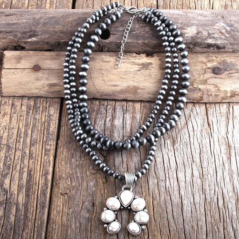 Grey CCB Moon Stone Layered Necklace Jewelry